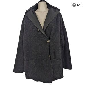 Women's Max Studio Fleece Faux Sherpa Black Teddy Jacket Hooded Coat Size L